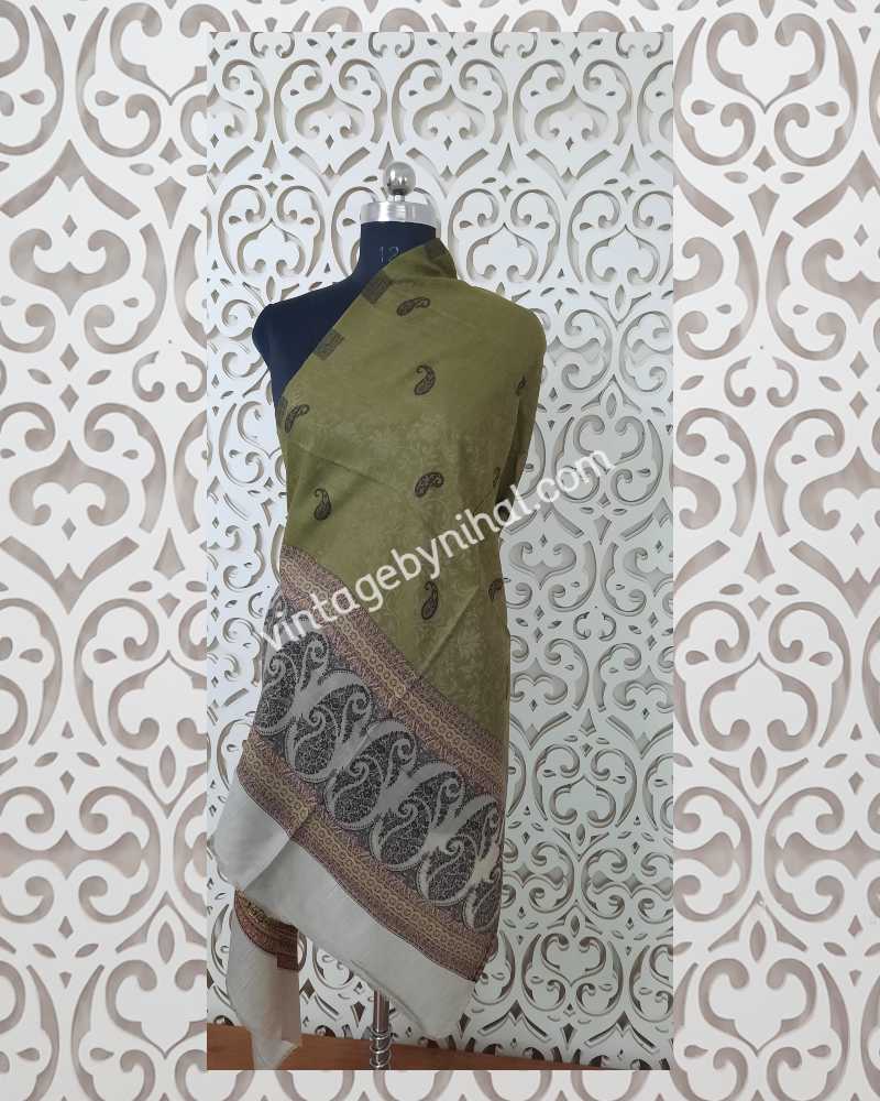 Olive Green Handwoven Pure Pashmina Self Paisley Shawl SH-589